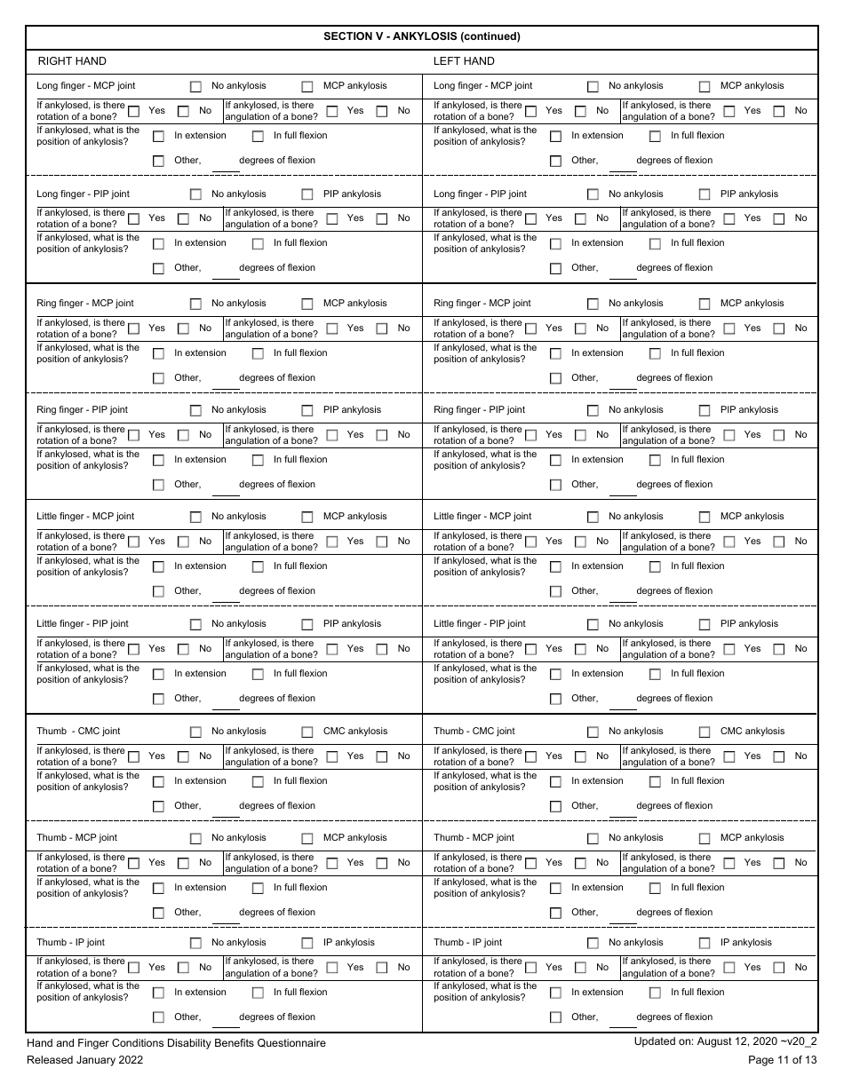 Hand and Fingers Disability Benefits Questionnaire, Page 11