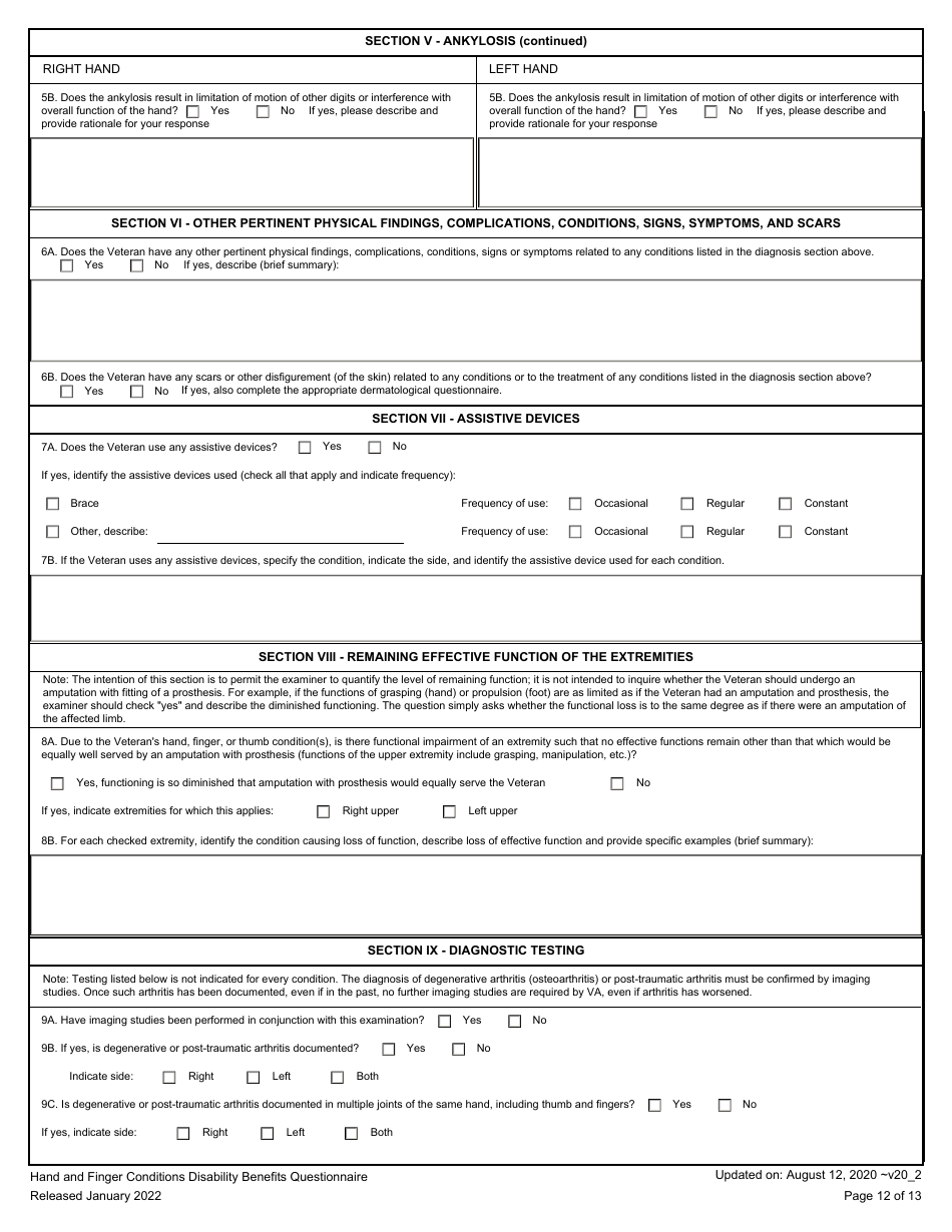 Hand and Fingers Disability Benefits Questionnaire, Page 12