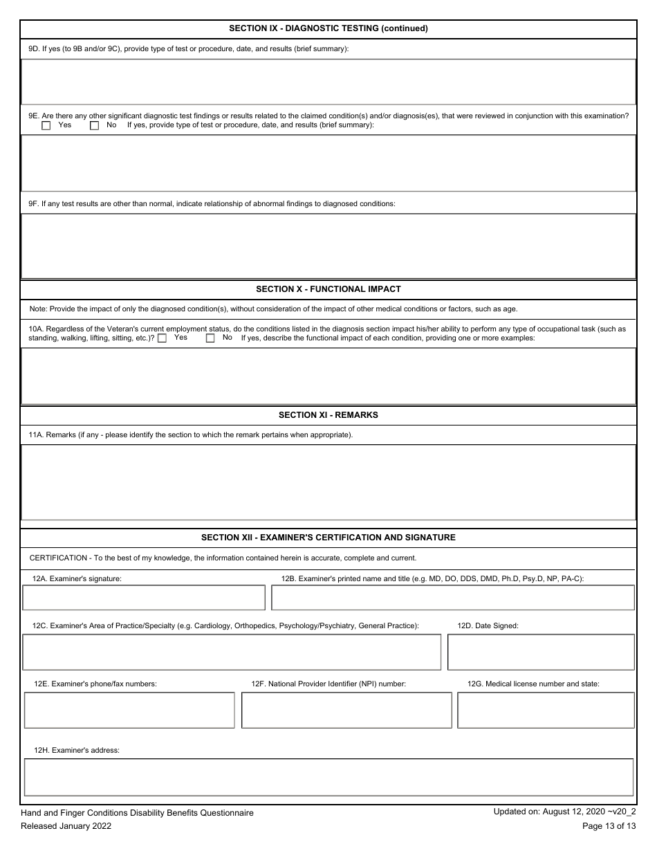 Hand and Fingers Disability Benefits Questionnaire, Page 13