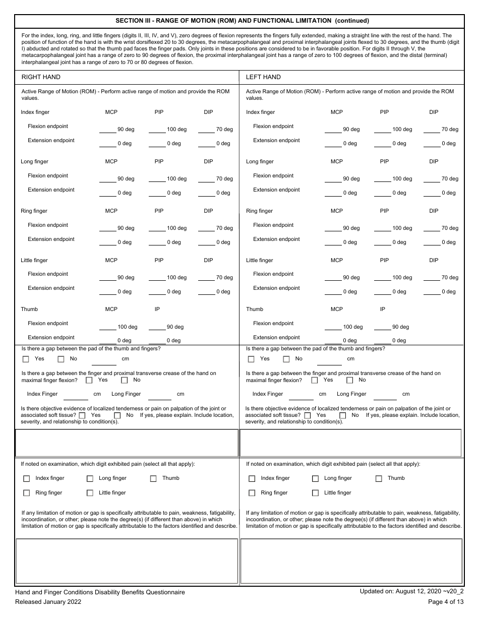 Hand and Fingers Disability Benefits Questionnaire, Page 4