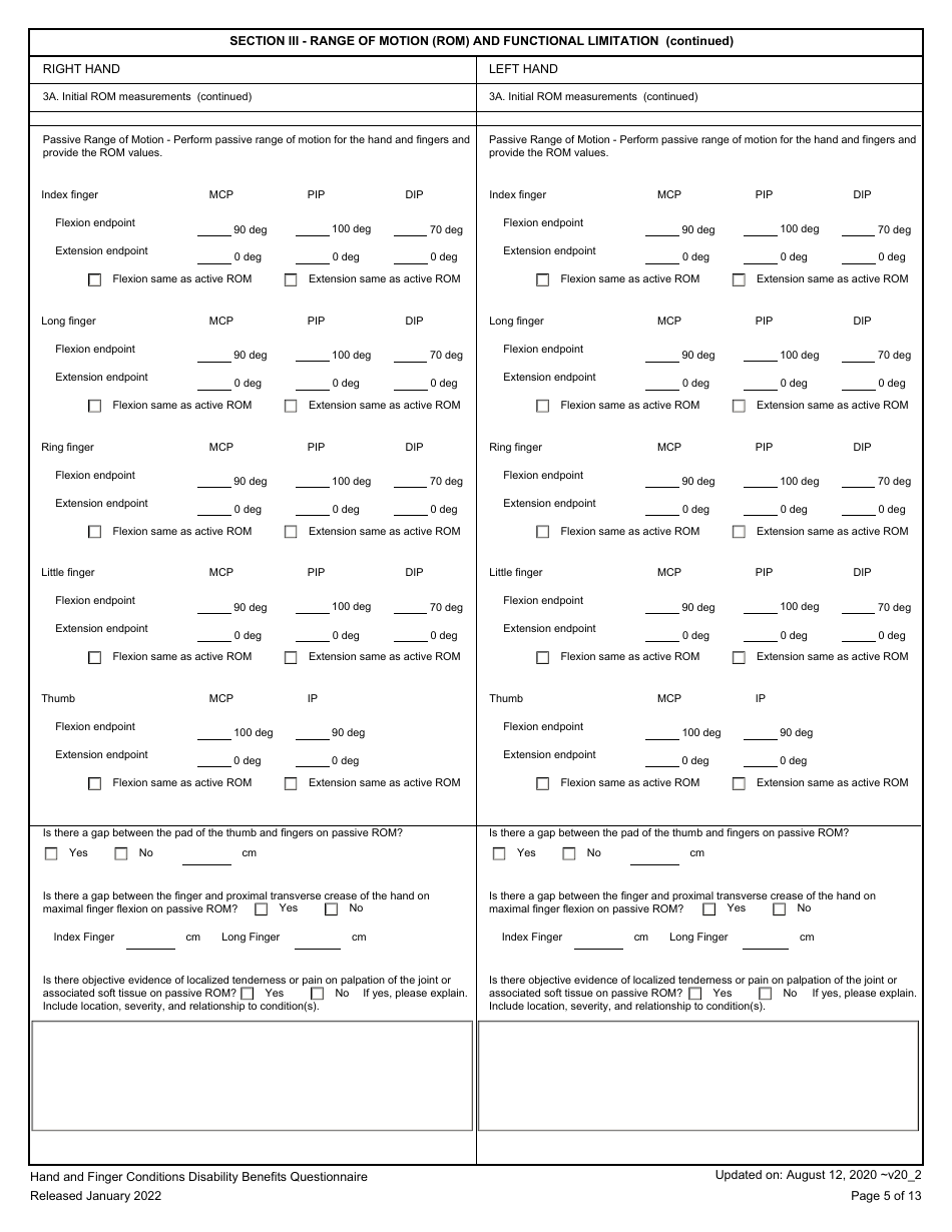 Hand and Fingers Disability Benefits Questionnaire, Page 5