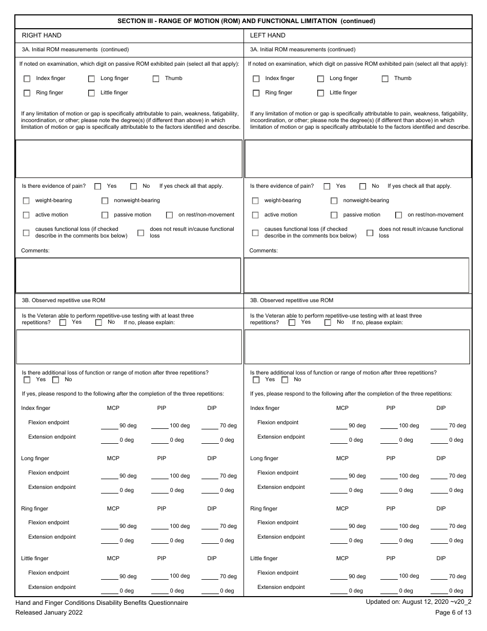 Hand and Fingers Disability Benefits Questionnaire, Page 6