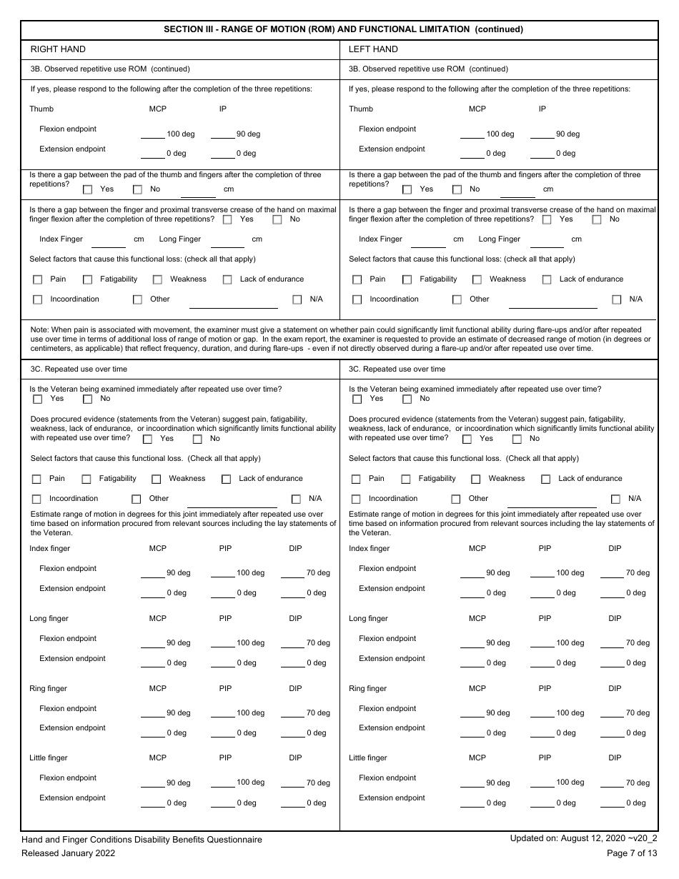 Hand and Fingers Disability Benefits Questionnaire, Page 7