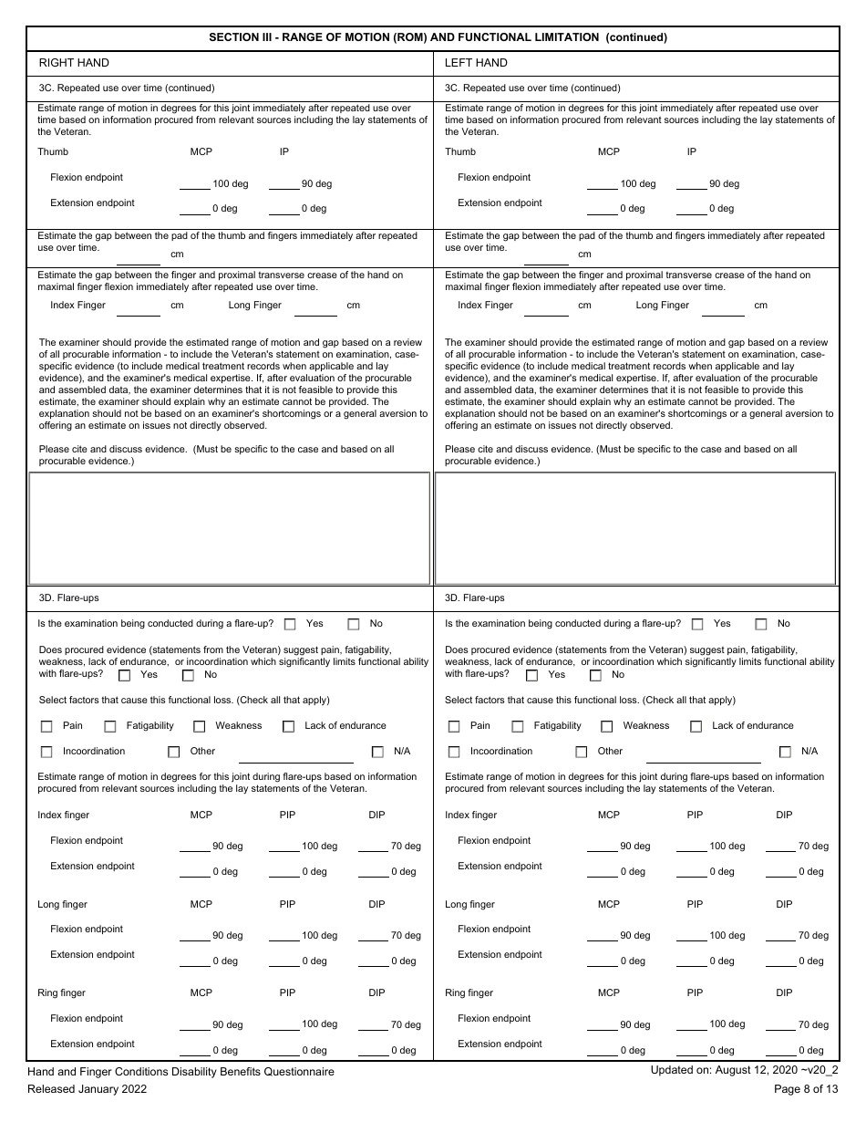Hand and Fingers Disability Benefits Questionnaire, Page 8