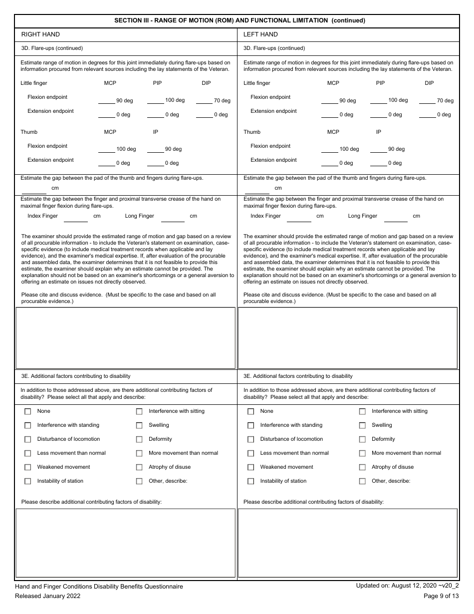 Hand and Fingers Disability Benefits Questionnaire, Page 9