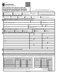 Form MV-349 Application for Vehicle Dealer Registration Plates for Dealers Licensed by Department of State - Pennsylvania