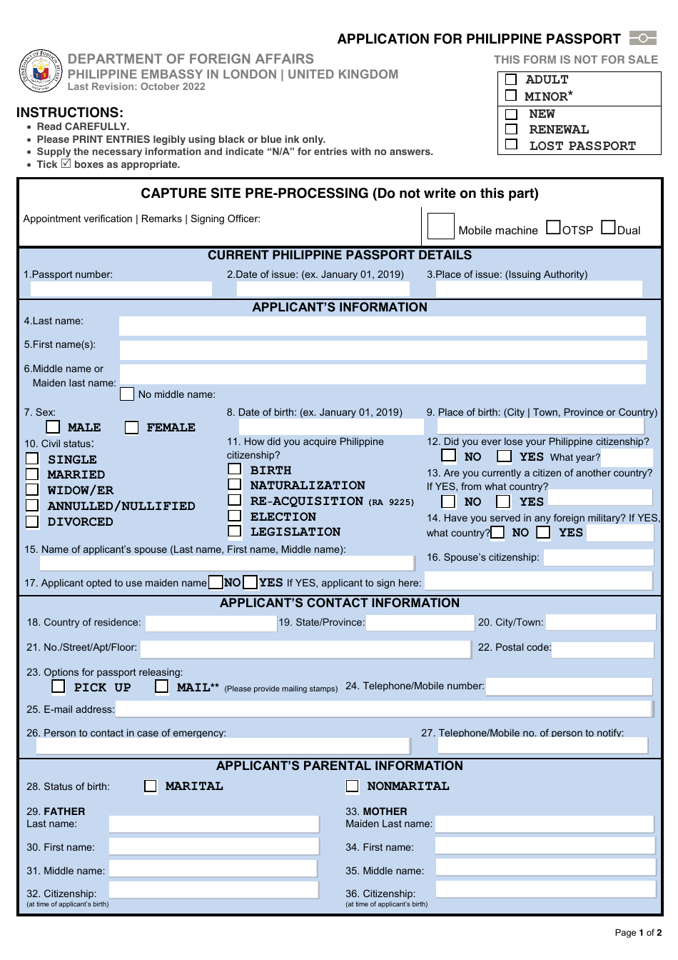 Application for Philippine Passport - Philippines, Page 1