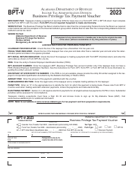 Document preview: Form BPT-V Business Privilege Tax Payment Voucher - Alabama, 2023