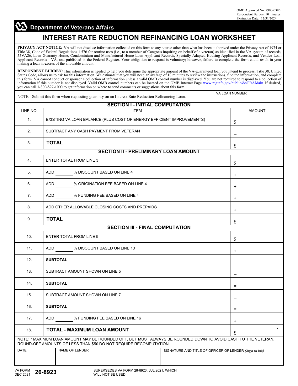 VA Form 26 8923 Download Fillable PDF Or Fill Online Interest Rate va-form-26-8923-download-fillable-pdf-or-fill-online-interest-rate