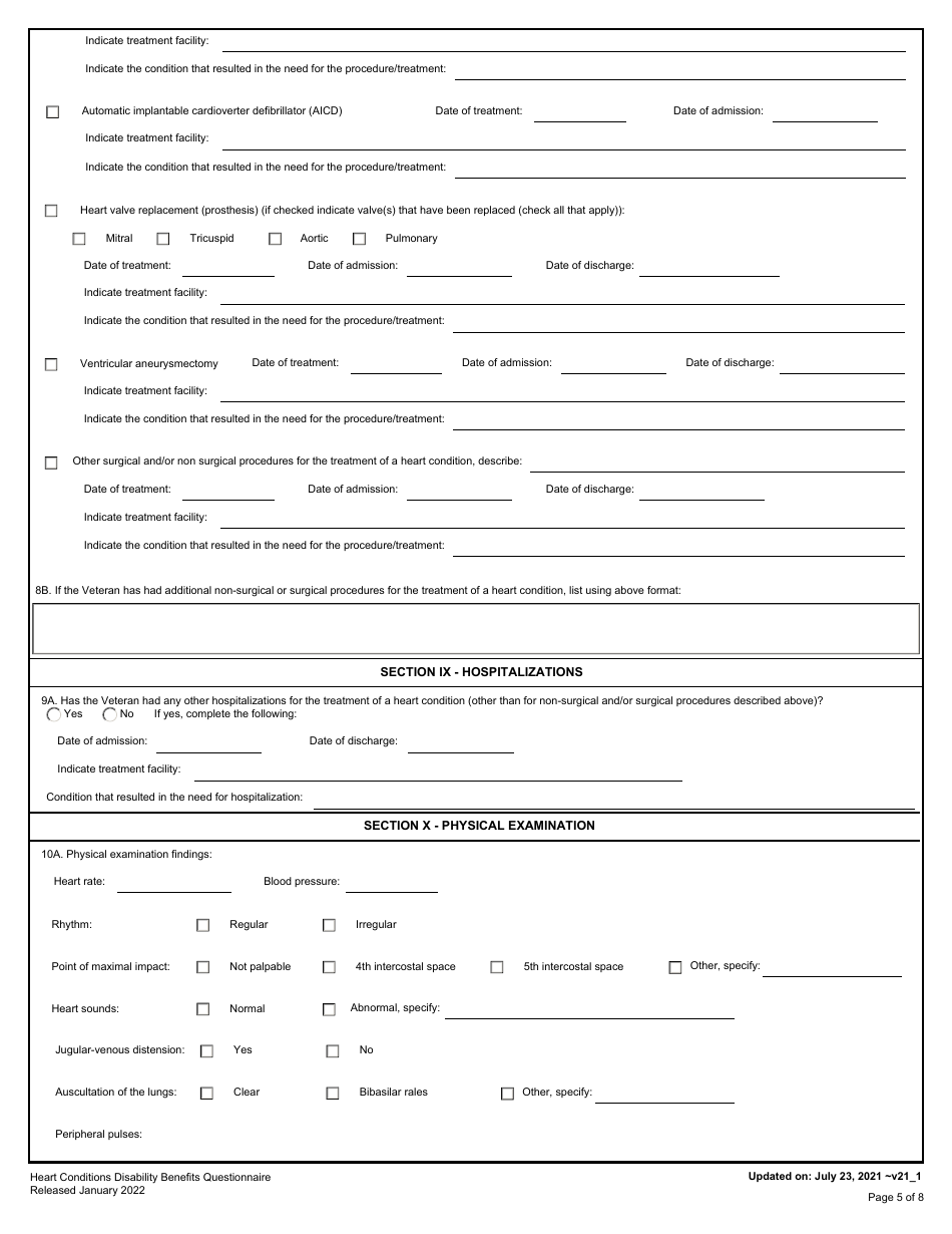 Heart Conditions (Including Ischemic and Non-ischemic Heart Disease, Arrhythmias, Valvular Disease and Cardiac Surgery) Disability Benefits Questionnaire, Page 5