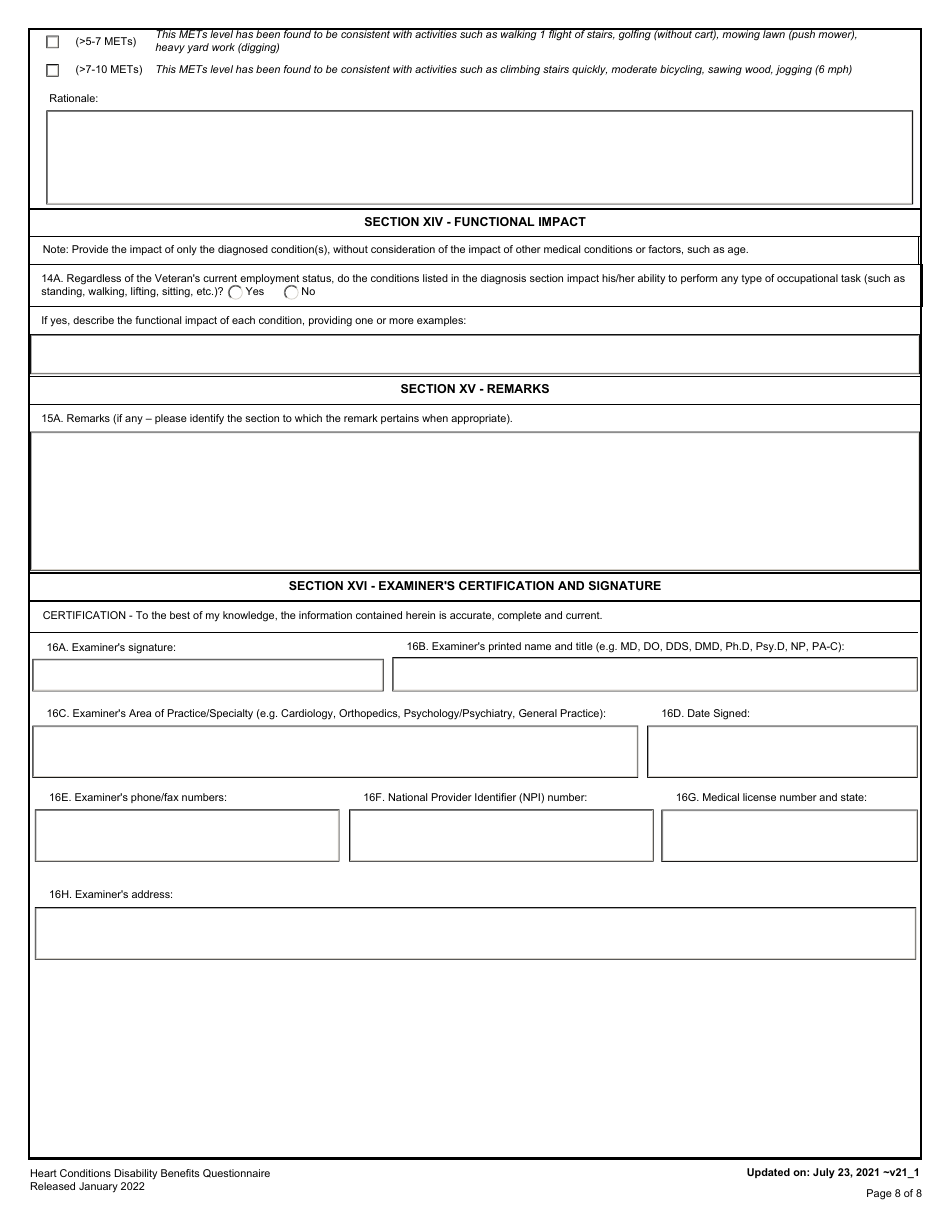 Heart Conditions (Including Ischemic and Non-ischemic Heart Disease, Arrhythmias, Valvular Disease and Cardiac Surgery) Disability Benefits Questionnaire, Page 8