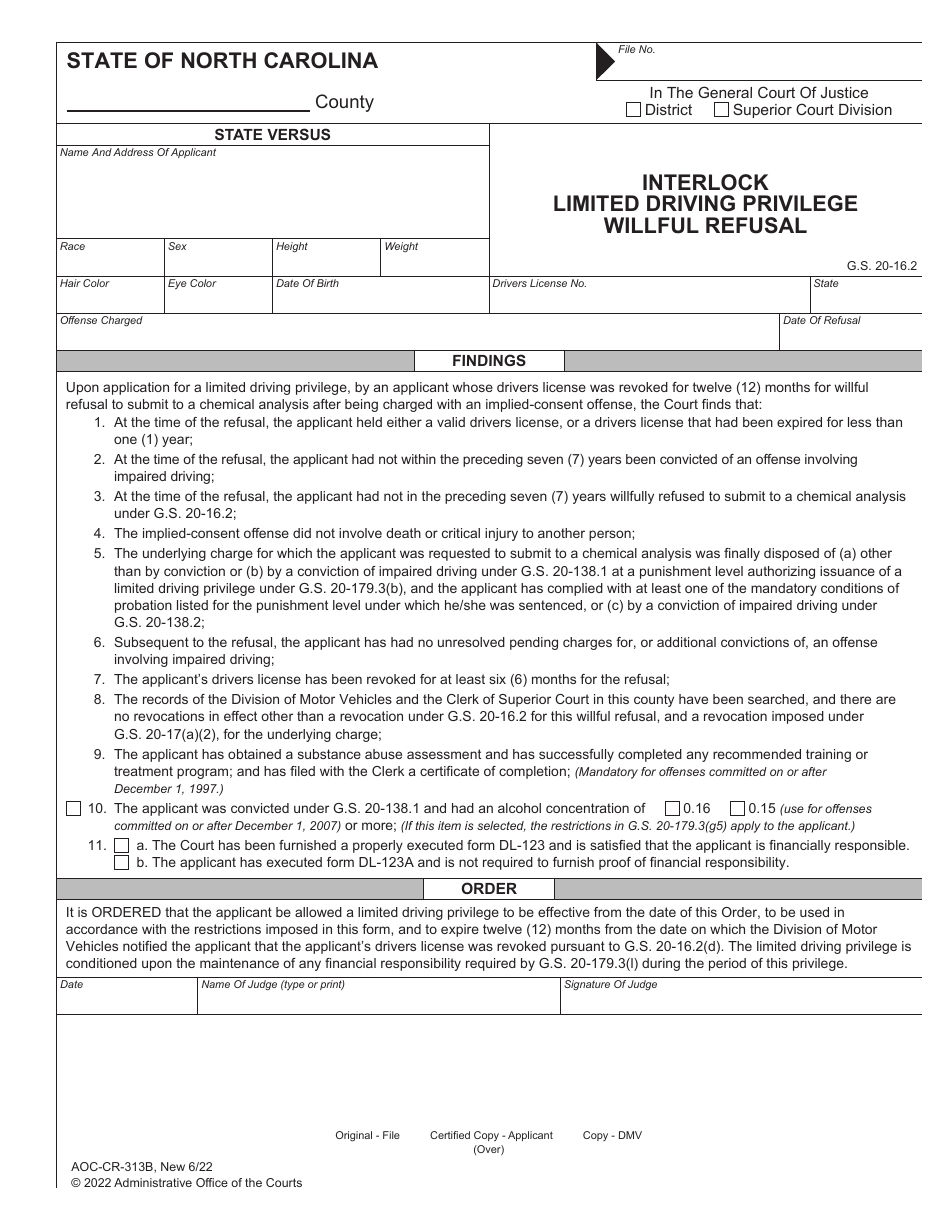 Form AOCCR313B Fill Out, Sign Online and Download Fillable PDF