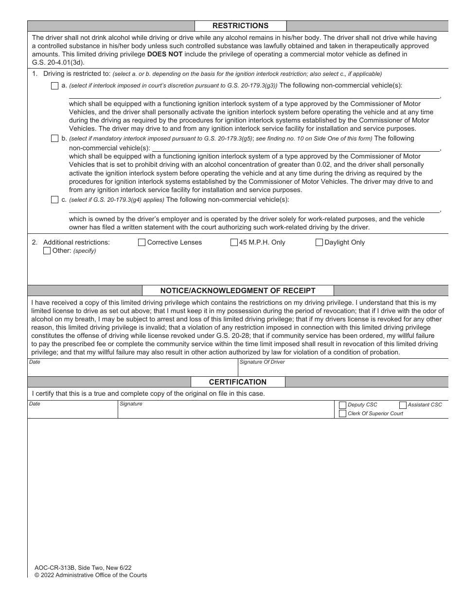 Form AOCCR313B Fill Out, Sign Online and Download Fillable PDF