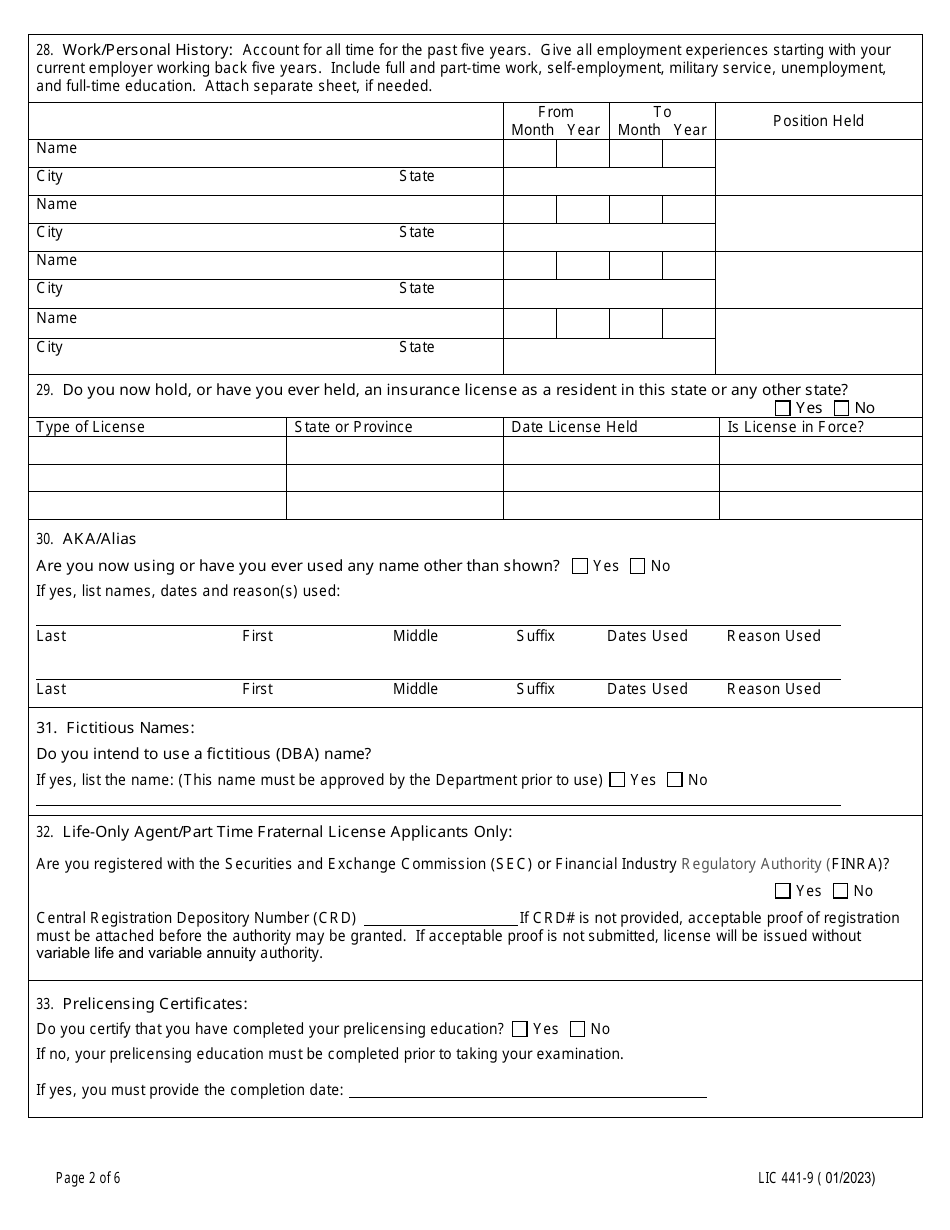 Form LIC-441-9 - Fill Out, Sign Online and Download Fillable PDF ...