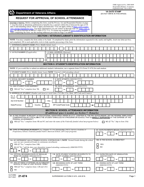 VA Form 21-674 Request for Approval of School Attendance