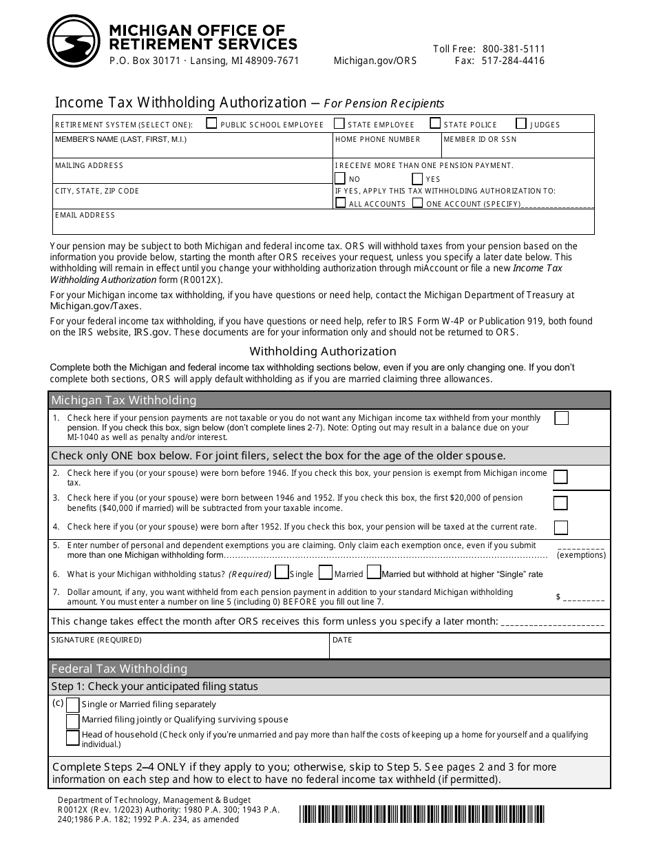 Form R0012X - Fill Out, Sign Online and Download Fillable PDF, Michigan | Templateroller