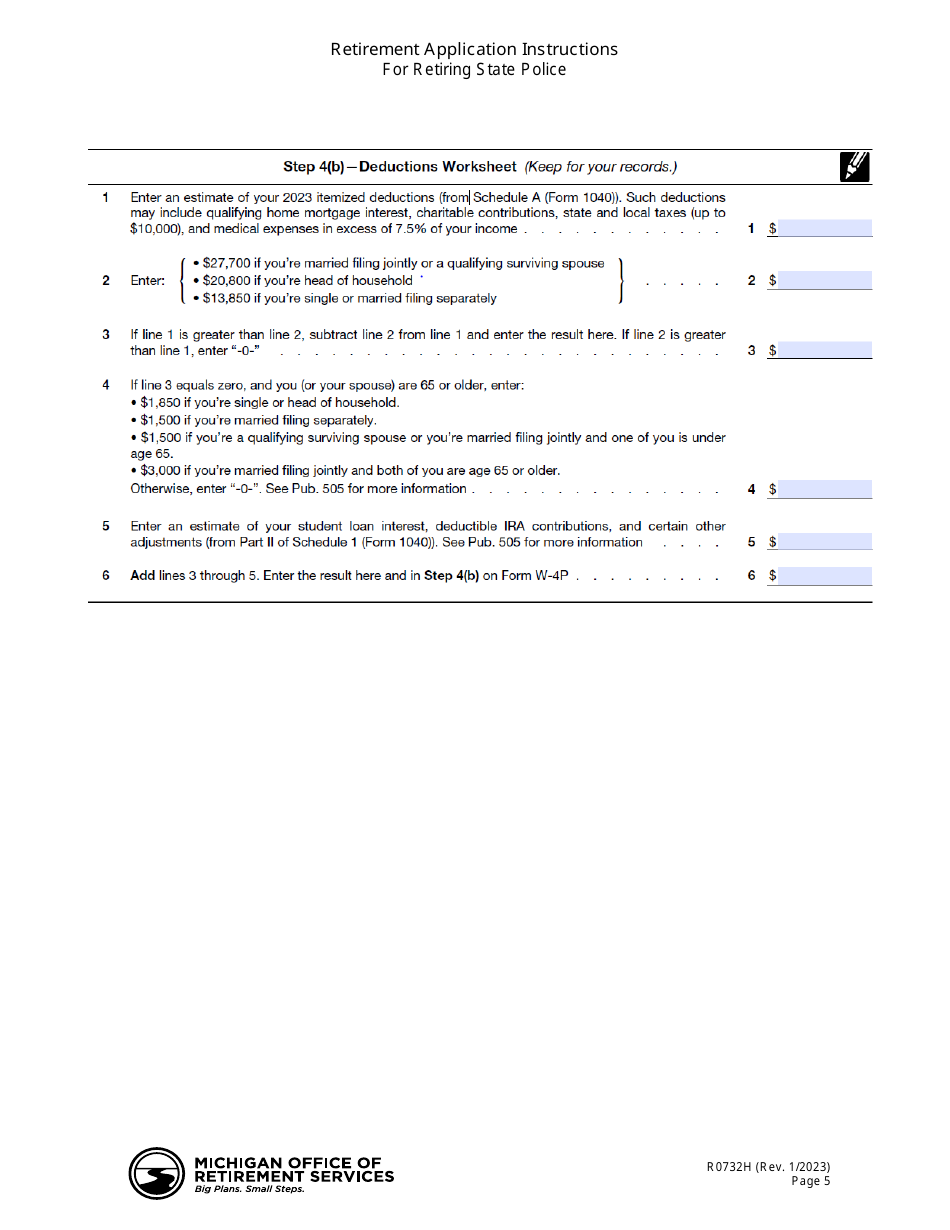 Form R0732H Retirement or Drop Application for State Police - Michigan, Page 10
