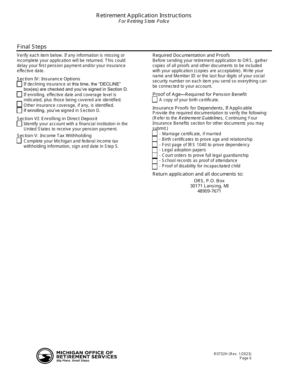 Form R0732H Retirement or Drop Application for State Police - Michigan, Page 11