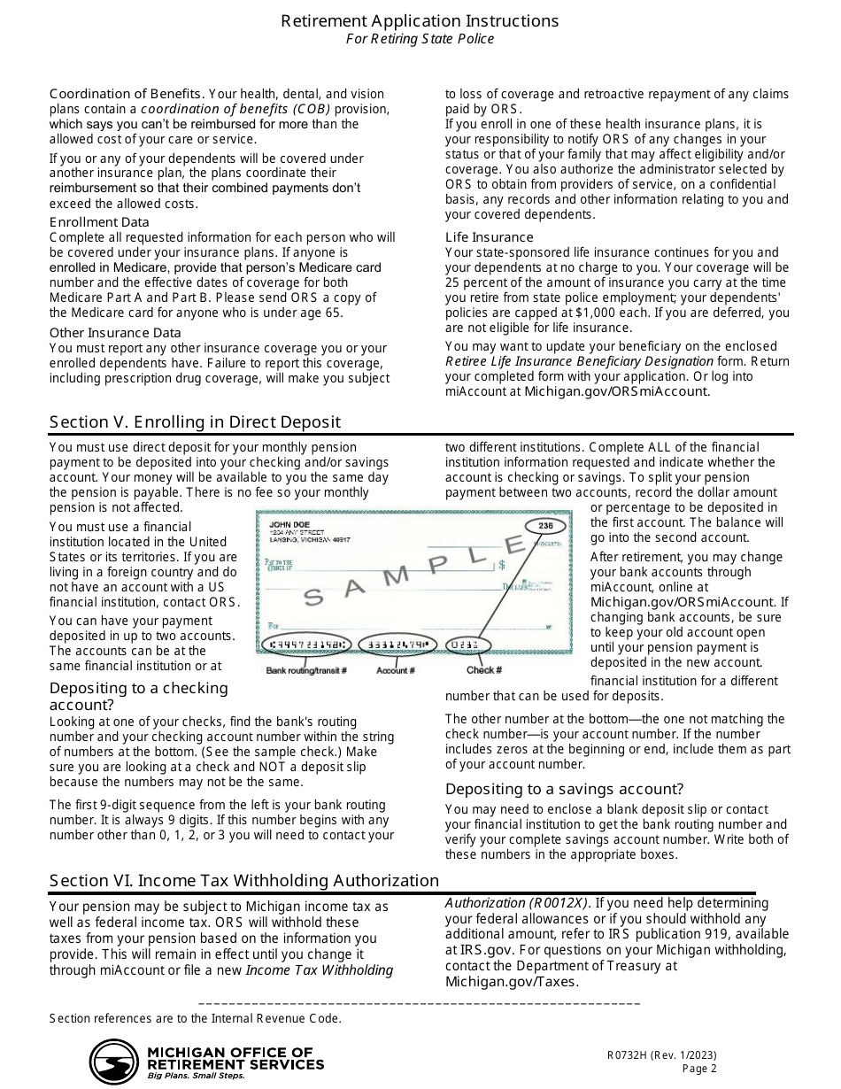 Form R0732H Retirement or Drop Application for State Police - Michigan, Page 7