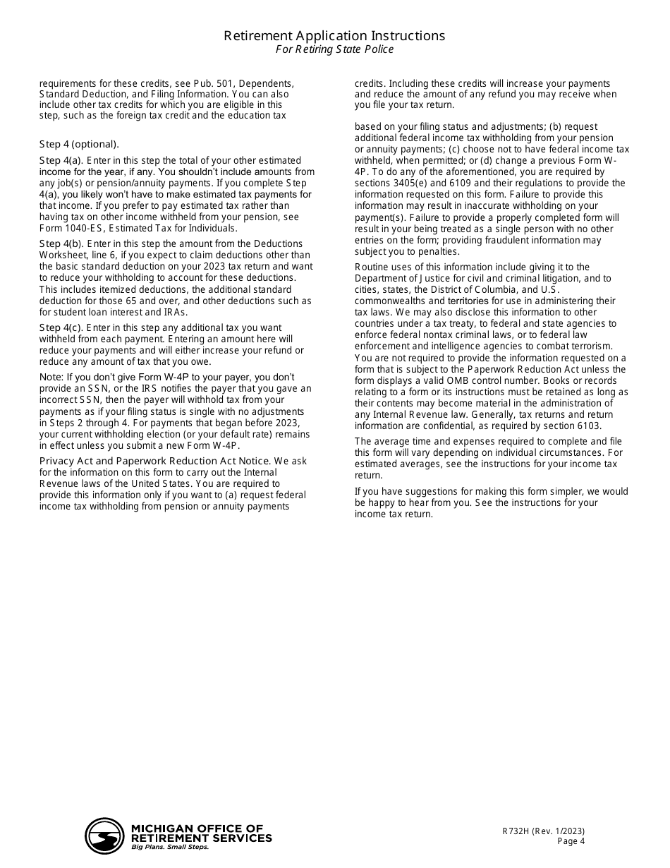 Form R0732H Retirement or Drop Application for State Police - Michigan, Page 9