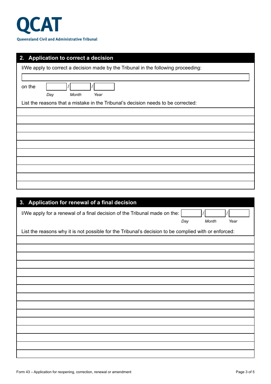 Form 43 Application for Reopening, Correction, Renewal or Amendment - Queensland, Australia, Page 3