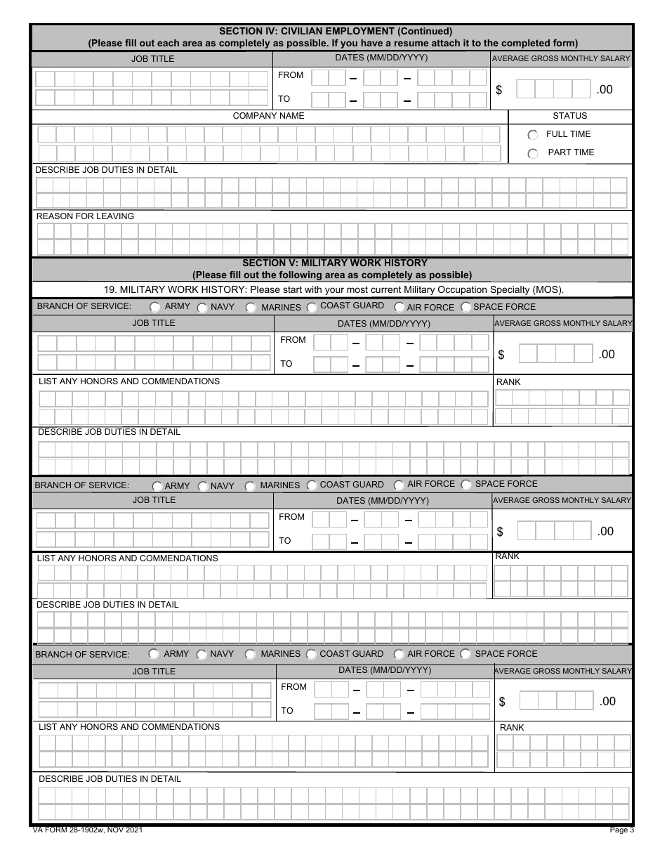 VA Form 28-1902W Download Fillable PDF or Fill Online Veteran Readiness ...