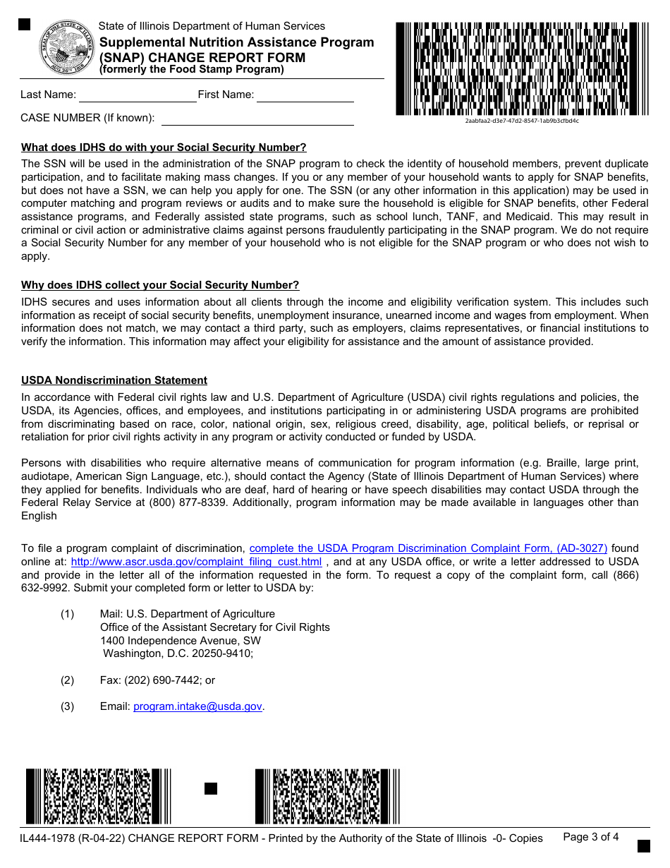 Form IL444-1978 Change Report Form - Supplemental Nutrition Assistance Program (Snap) - Illinois, Page 3