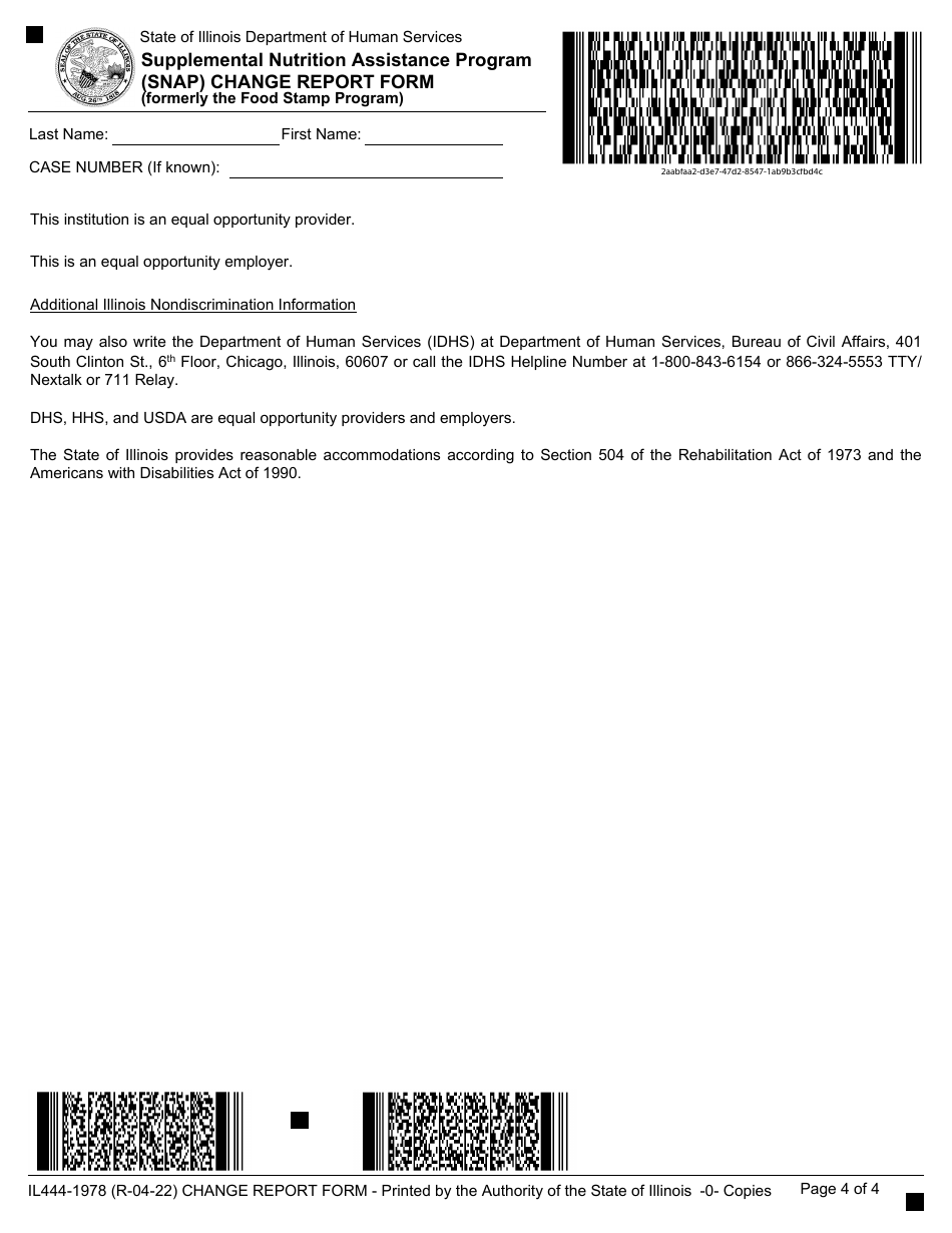 Form IL444-1978 Change Report Form - Supplemental Nutrition Assistance Program (Snap) - Illinois, Page 4