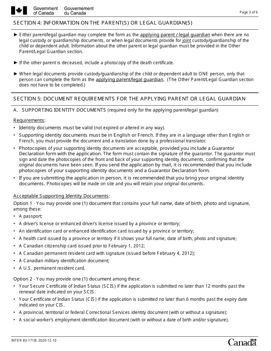 Instructions for Form INTER83-171E Application for Registration on the Indian Register and for the Secure Certificate of Indian Status (Scis) (For Children 15 Years of Age or Younger or Dependent Adults) - Canada, Page 3