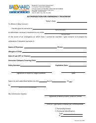 Document preview: Authorization for Emergency Treatment - Broward County, Florida