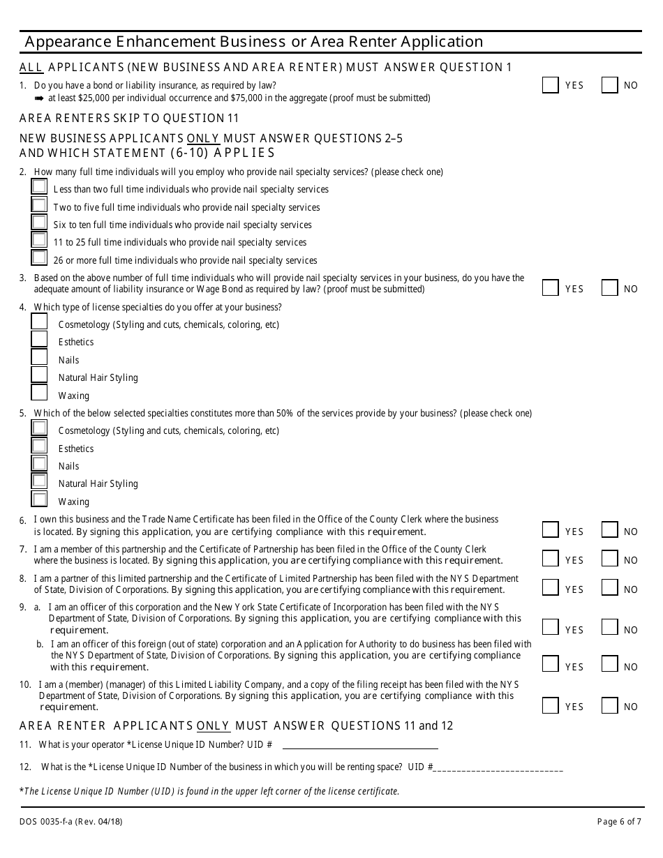 Form DOS0035-F-A Appearance Enhancement Business or Area Renter Application - New York, Page 6