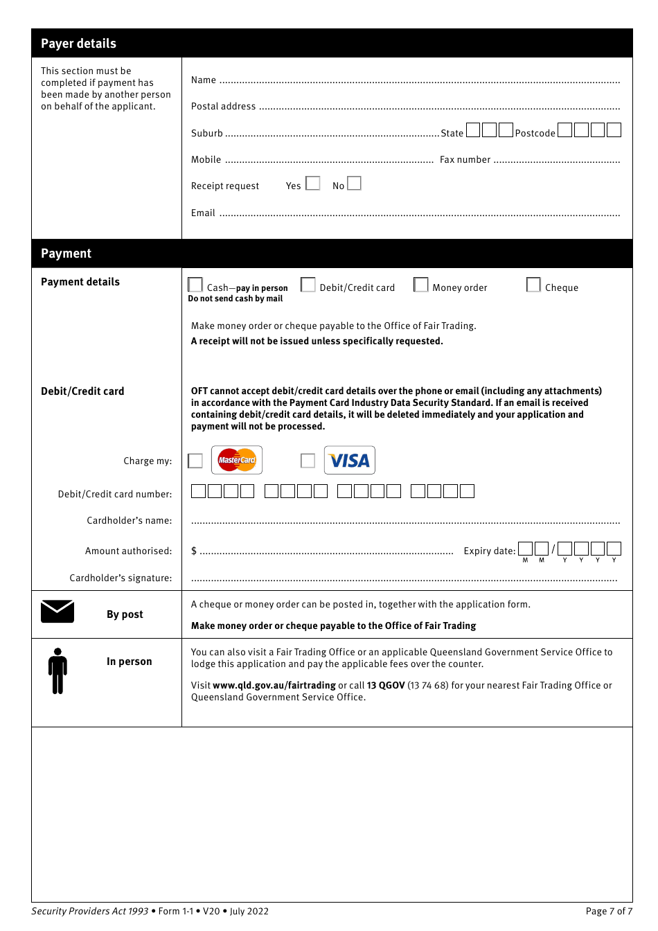 Form 1-1 Application for a Security Provider Licence Individual - Class 1 - Queensland, Australia, Page 7