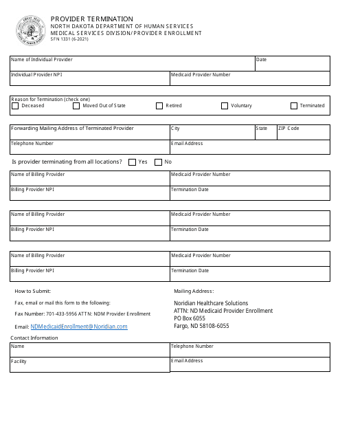 Form SFN1331 Provider Termination - North Dakota