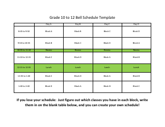 Grade 10 to 12 Bell Schedule Template