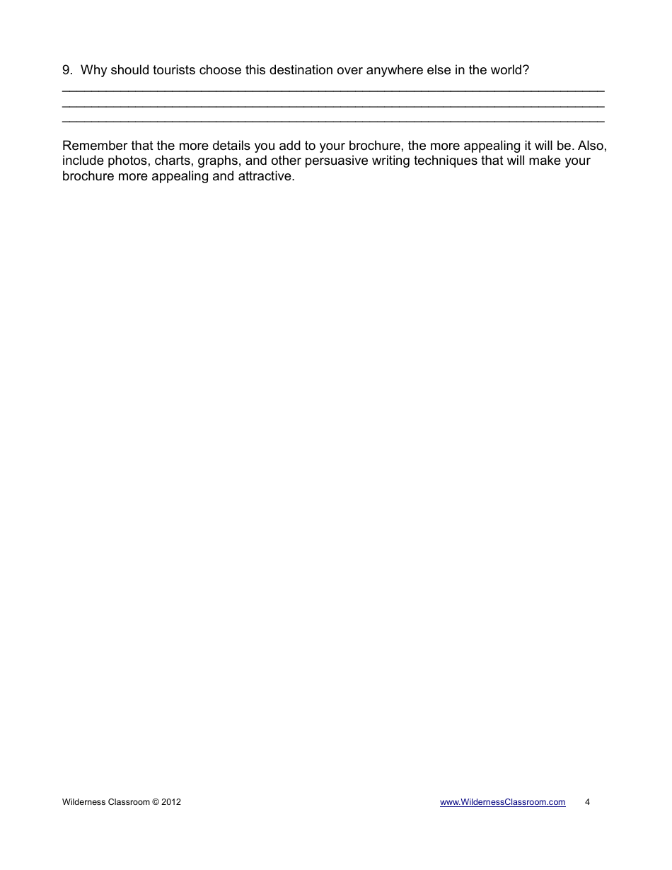 Travel Brochure Worksheet Template - Geography / Language Arts, Page 4