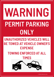 Document preview: Permit Parking Only Sign Template