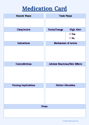 Document preview: Medication Card Template
