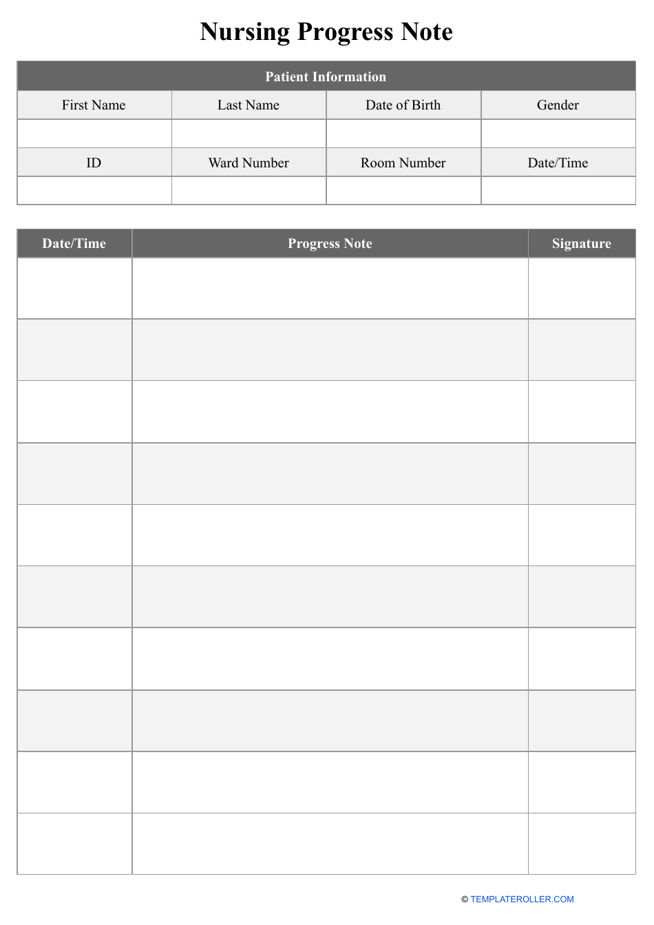 Nursing Progress Note Template Download Printable PDF Templateroller