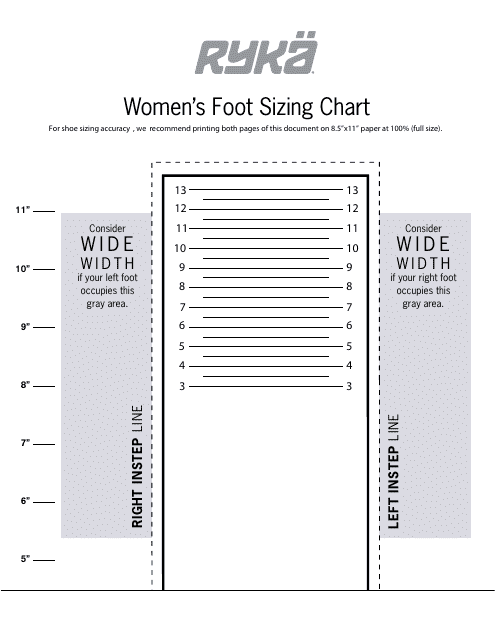 Women's Foot Sizing Chart - Ryka Download Pdf