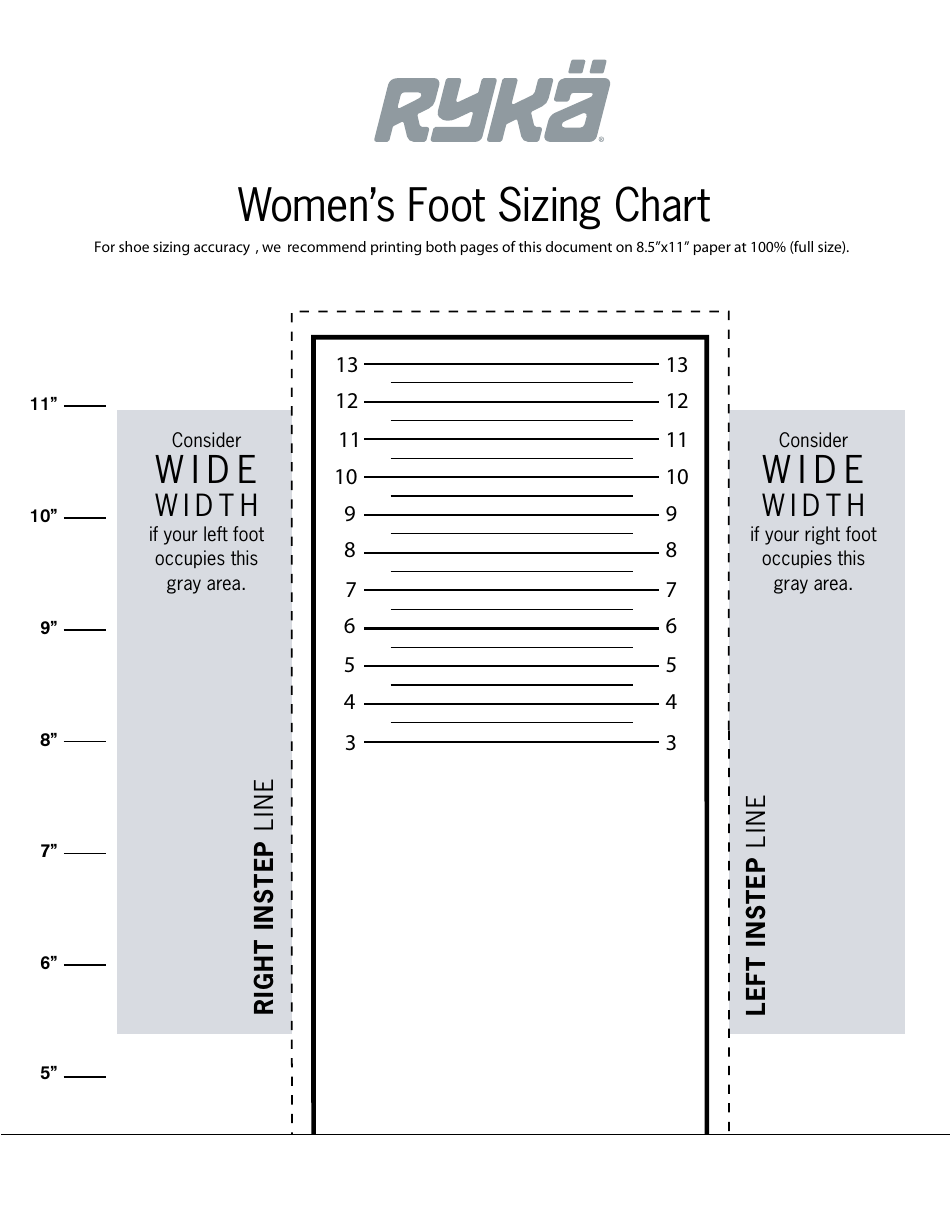Women's Foot Sizing Chart - Ryka Download Printable PDF | Templateroller