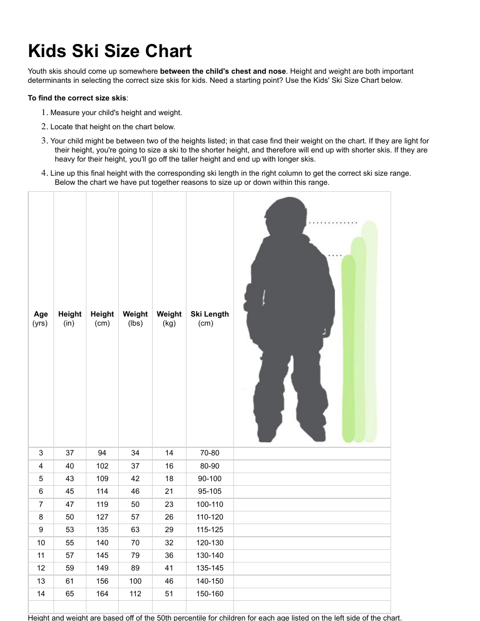 Kids Ski Size Chart Download Printable PDF Templateroller