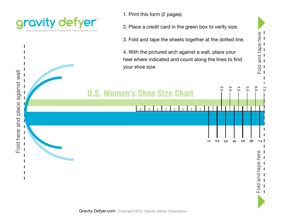 U.S. Womens Shoe Size Chart Template - Gravity Defyer, Page 1