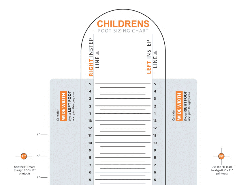 Children's Foot Sizing Chart Download Printable PDF | Templateroller