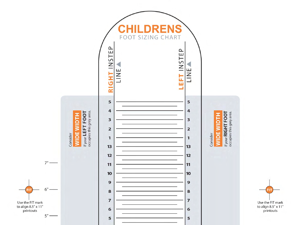 Children's Foot Sizing Chart Download Printable PDF | Templateroller