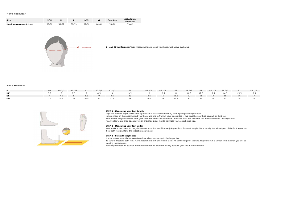 Sportswear Size Chart - Columbia, Page 3