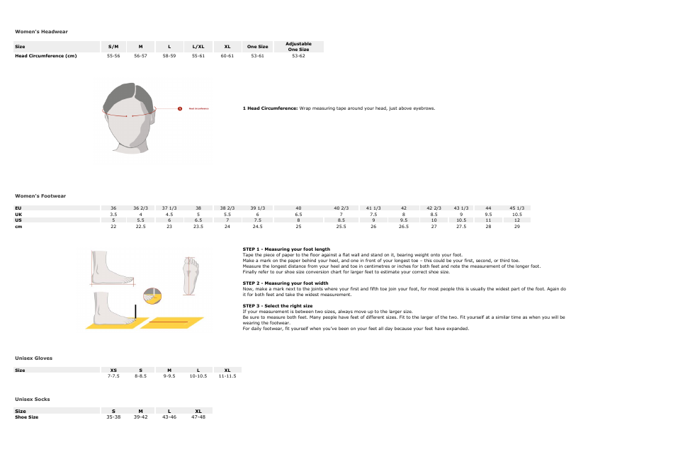 Sportswear Size Chart - Columbia, Page 6