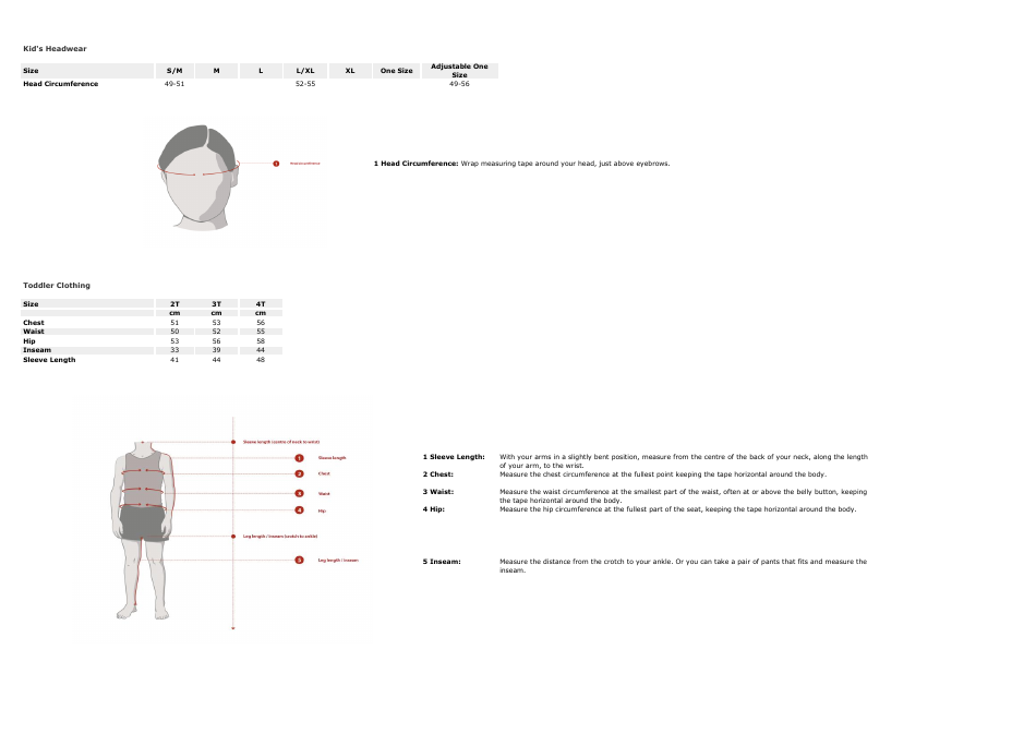 Sportswear Size Chart - Columbia, Page 8