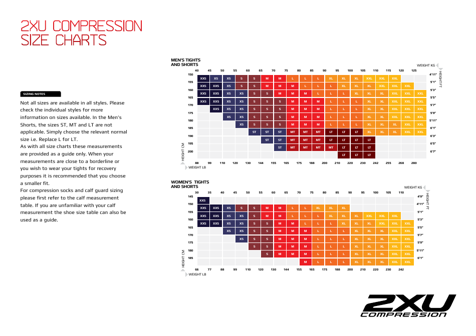 Compression Tights and Shorts Size Charts 2xu Compression Download