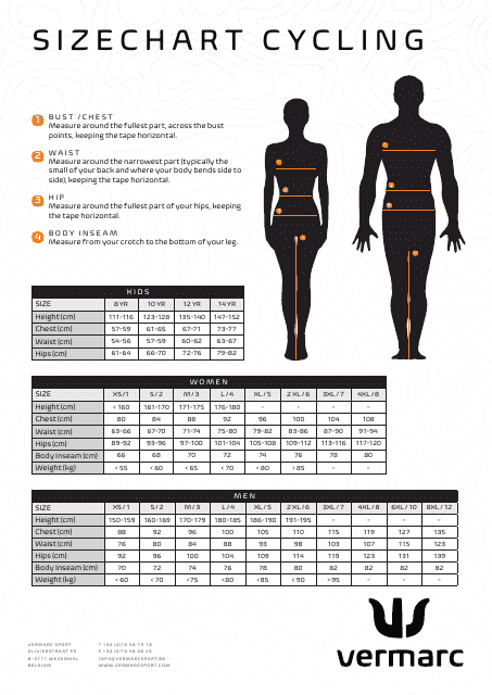 Cycling & Athletics Size Chart - Vermarc Download Pdf