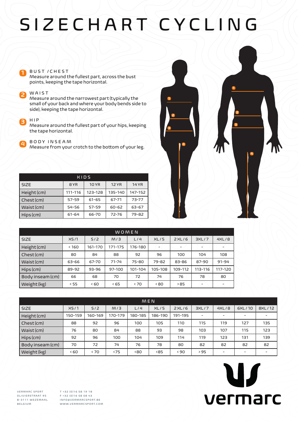 Cycling & Athletics Size Chart - Vermarc Download Printable PDF